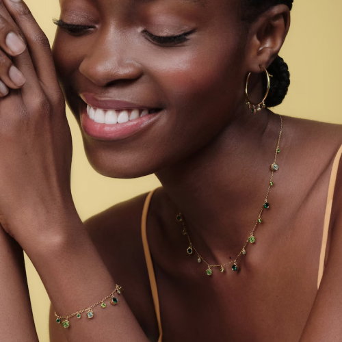Olivia Burton Mini Droplet Women's Gold IP with Green Crystal Bracelet and Necklace