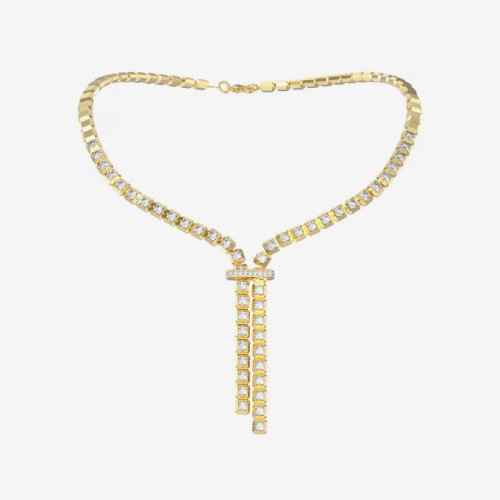 Guess Ace Of Diamonds Women's Crystal Cube Y-Necklace in Gold-Tone