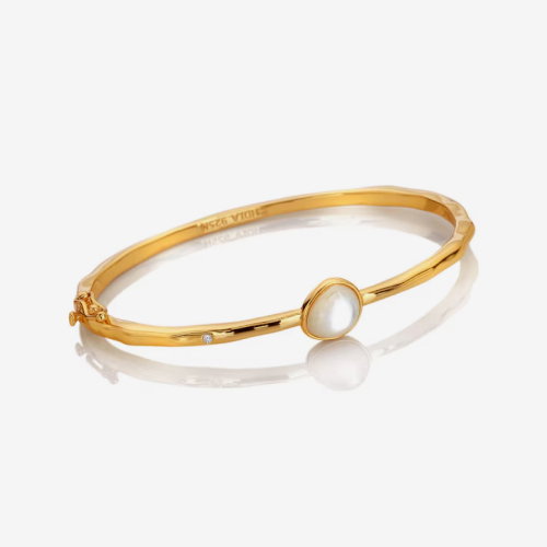 Hot Diamonds X Golden Edit Calm 18ct Gold Plated Mother Of Pearl Bangle