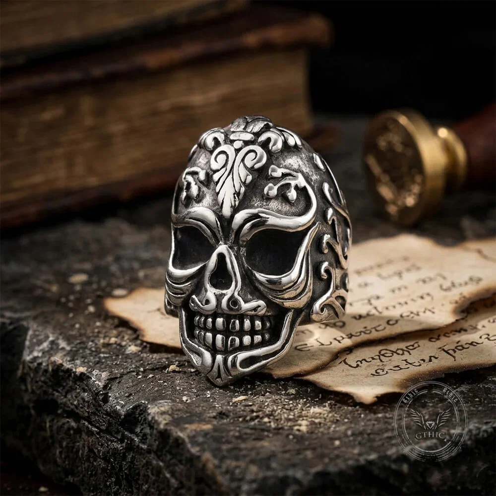 Image of Vintage Skull Filigree Stainless Steel Gothic Ring