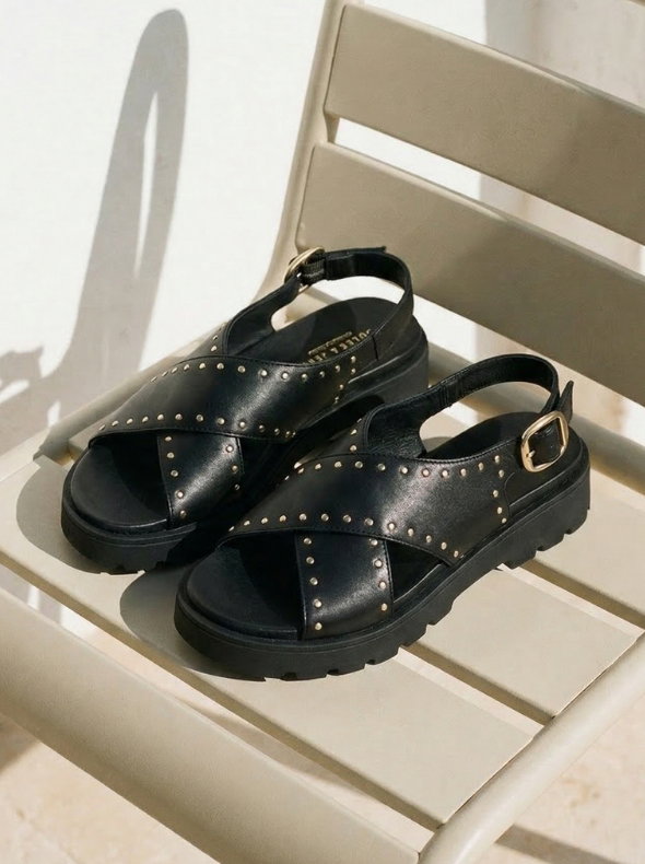 Sandales gomme cuir noir
