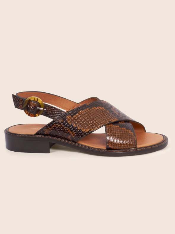Sandales plates écaille python marron