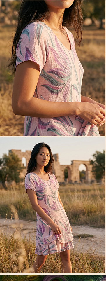 Light Pink Petite Leaf Print Layered Hem Dress