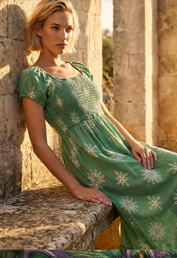 Sage Broderie Shirred Maxi Dress