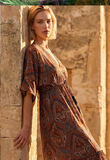 Orange Paisley Boho Print Maxi Dress