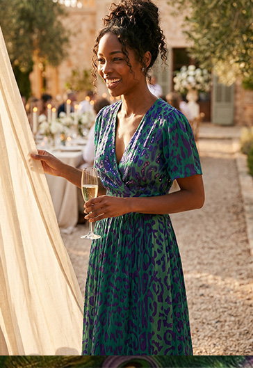 Teal Animal Print Beaded Midi Dress