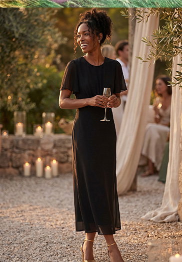 Black Flutter Sleeve Midi Dress