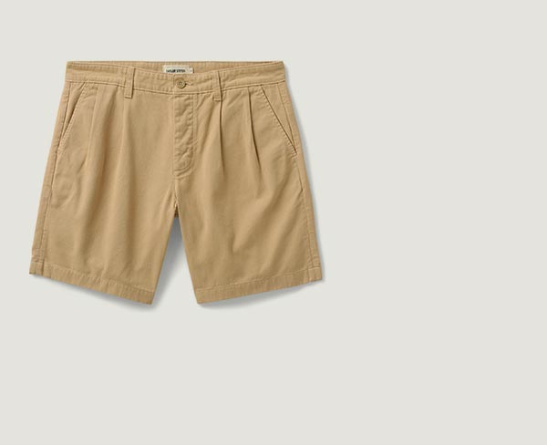The Pleated Short in Organic Field Khaki Twill     