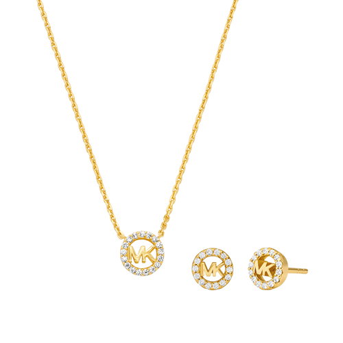 Michael Kors 14ct Gold Plated Sterling Silver Pavé Logo Jewellery Set