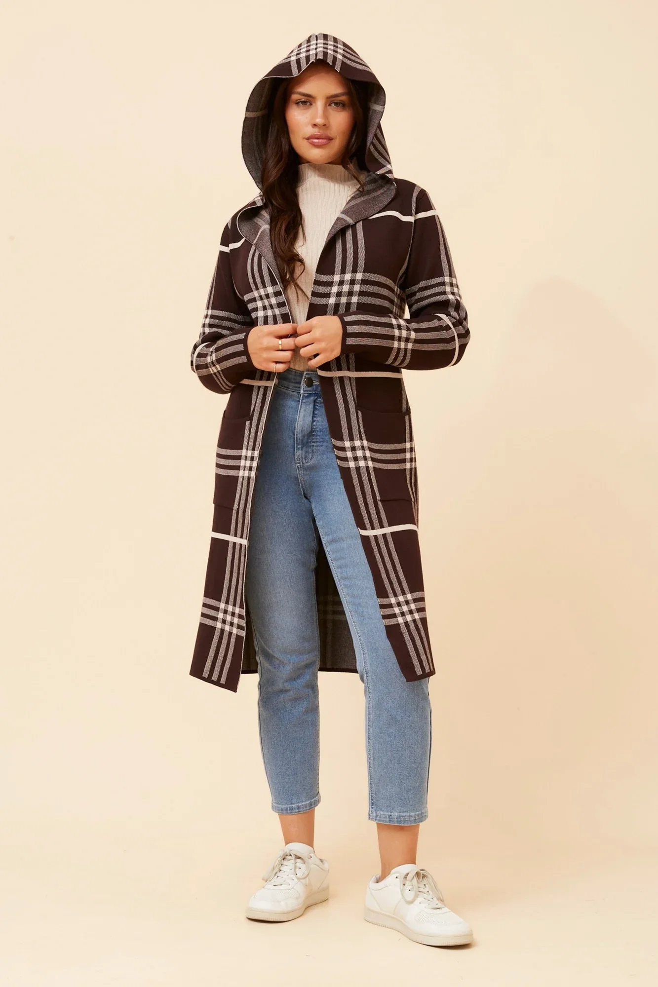 Image of TORONTO CHECK PRINT KNIT CARDIGAN
