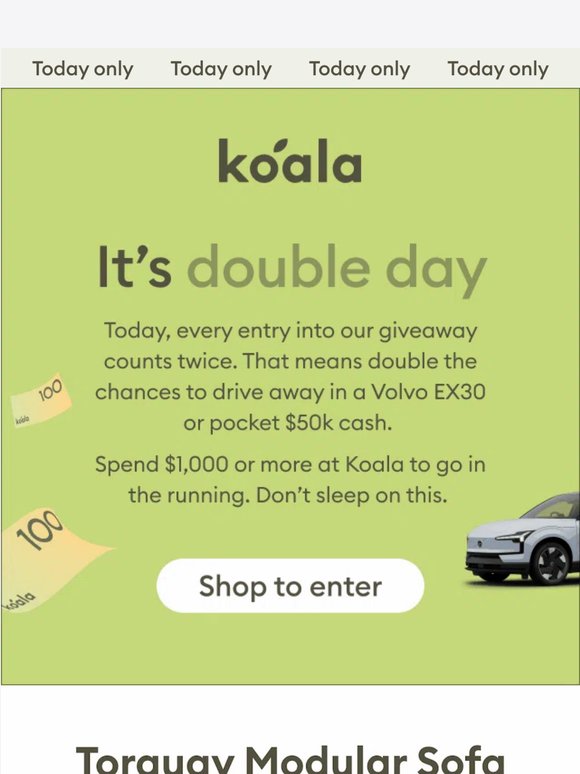 Double your chances to WIN a Volvo EX30 or $50k cash 💸