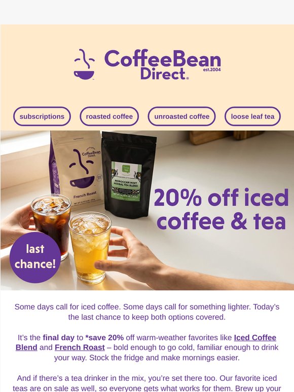 20% Off Ends Tonight On Iced-Ready Coffee 🥃