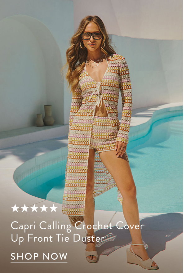 Capri Calling Crochet Cover Up Front Tie Duster