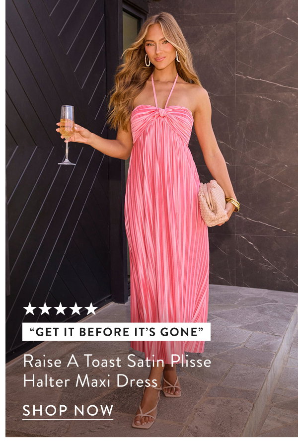 Raise A Toast Satin Plisse Halter Maxi Dress
