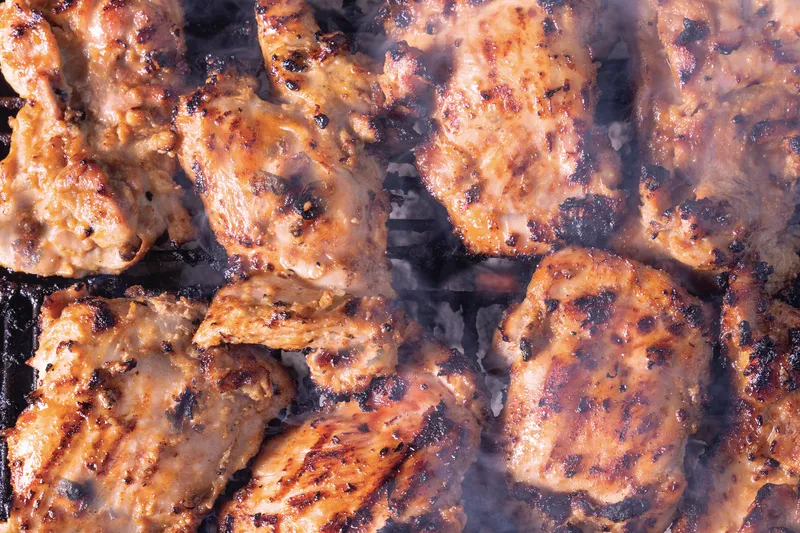 Miso-peanut hibachi chicken on a grill