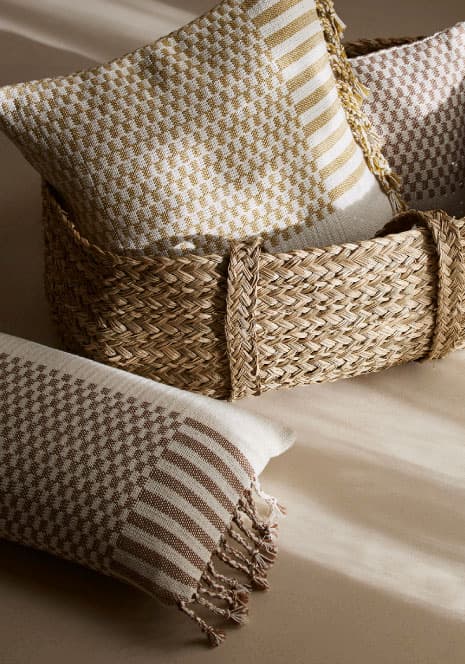 Housse de coussin Farik ivoire et moutarde