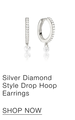 Silver Diamond Style Drop Hoop Earrings