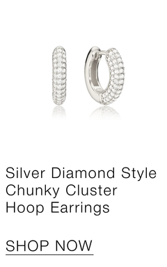 Silver Diamond Style Chunky Cluster Hoop Earrings