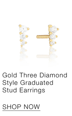 Gold Three Diamond Style Graduated Stud Earrings