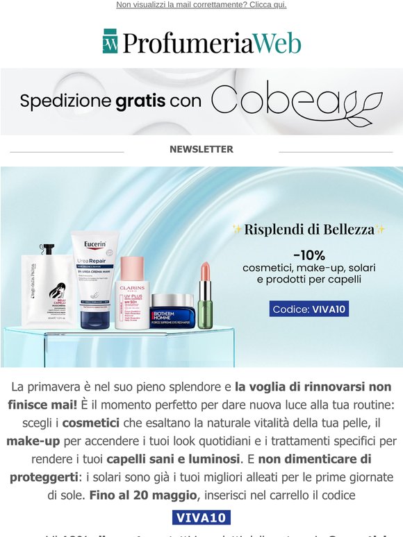 ✨ C'è ancora il -10% su cosmetici, make-up, solari e prodotti per capelli