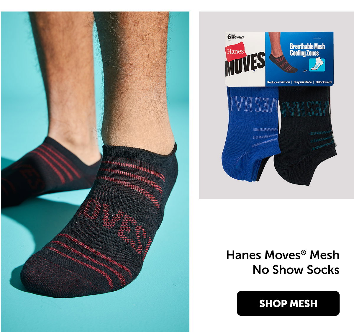 Hanes Moves Breathable Mesh Men’s No Show Socks