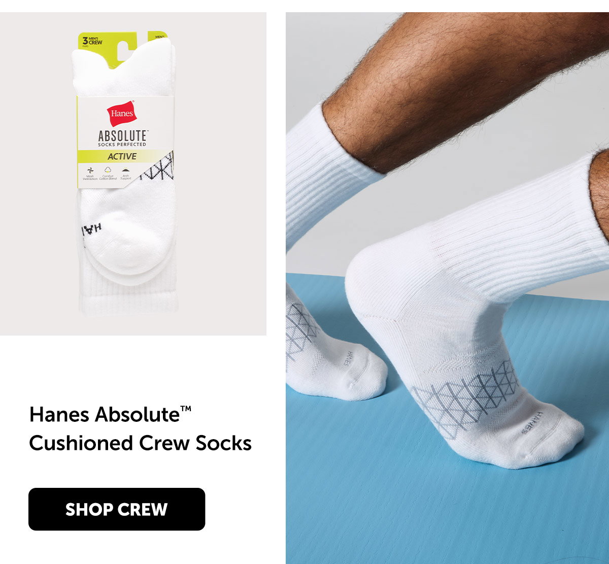 Hanes Absolute Active Men’s Cushioned Crew Socks