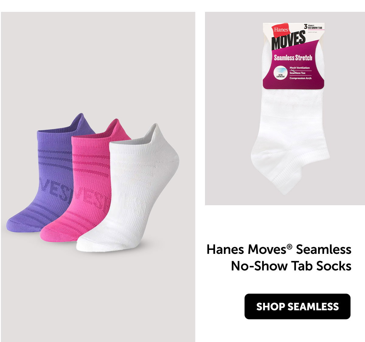 Hanes Moves Women's Seamless Stretch No Show Tab Socks