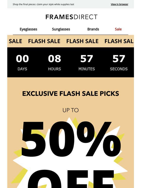 Flash Sale: up to 50% off frames + 60% off lenses