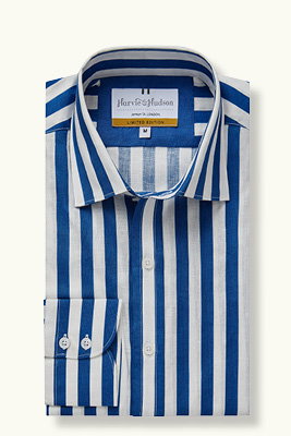 Royal Blue and White Stripe Linen and Cotton Shirt