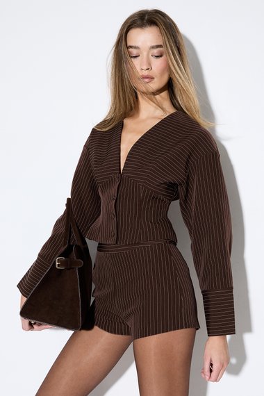 Collarless Pinstripe Tailored Jacket Co-Ord