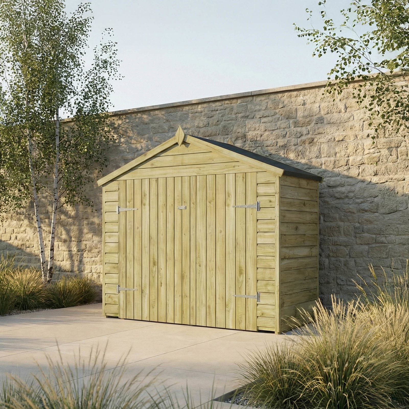 Image of 7 x 3 Value Overlap Double Door Apex Wooden Bike Shed