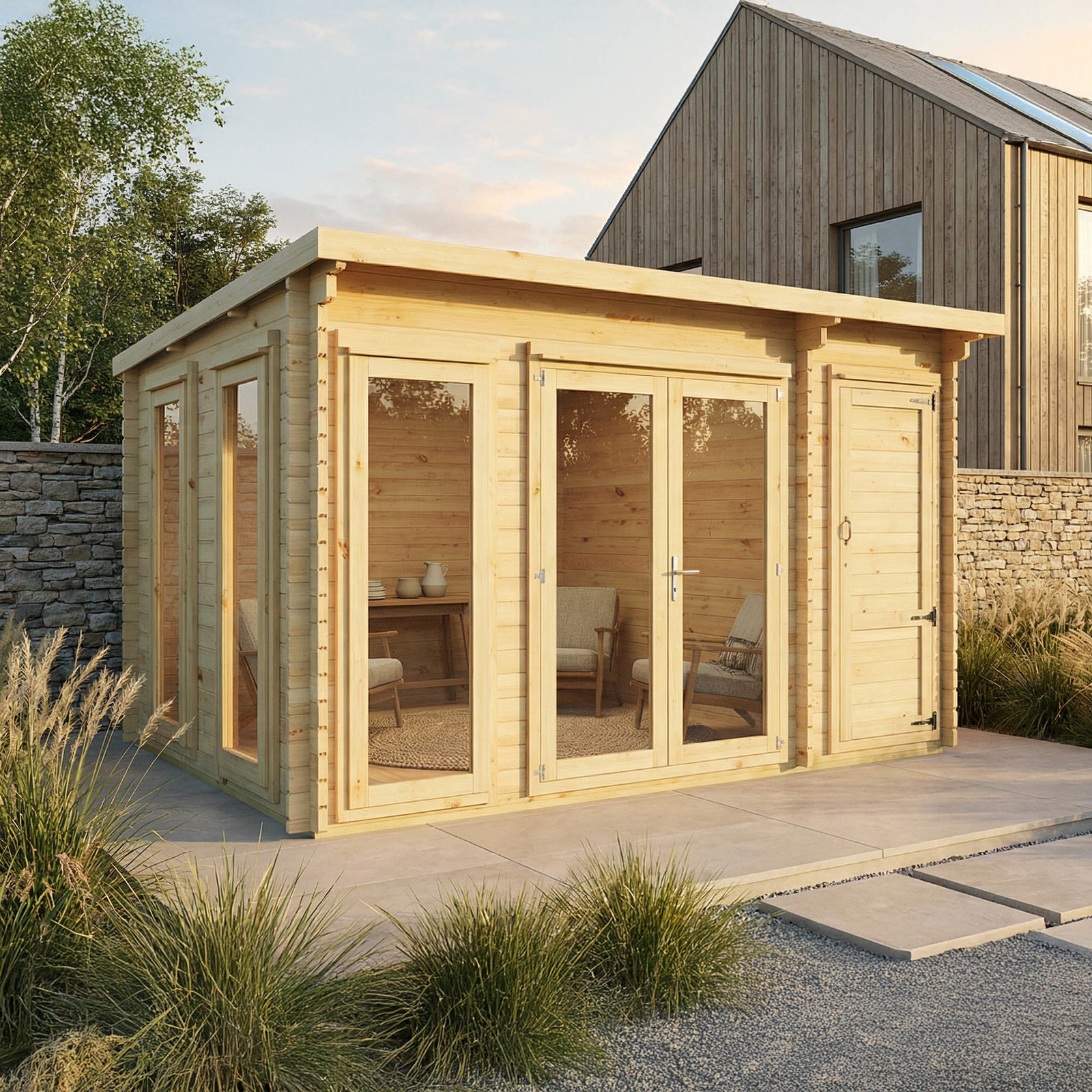 Image of The Wren Log Cabin with Side Shed