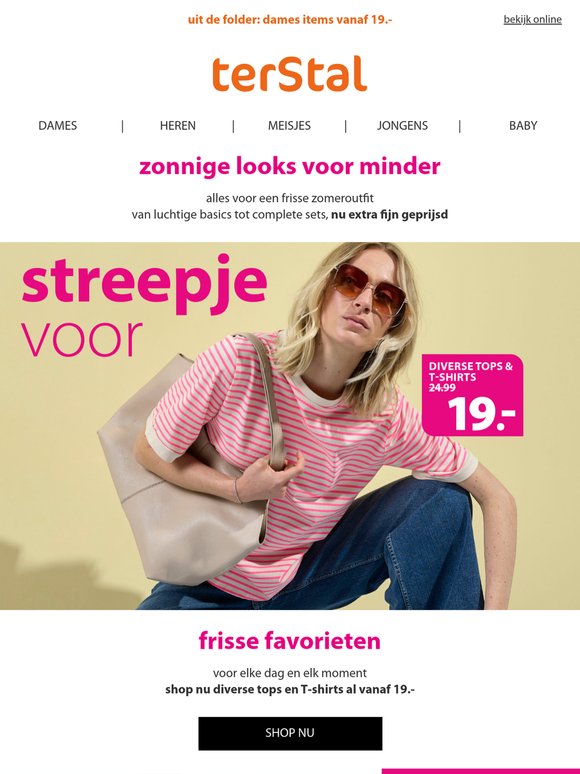 💥 Uit de folder: dames tops & T-shirts nu voor 19.- | complete sets vanaf 35.-