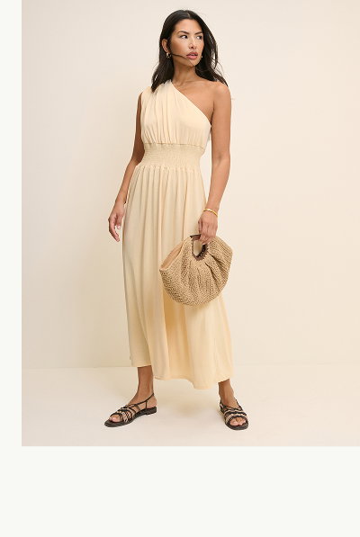 Butter Yellow One Shoulder Lorena Jersey Midi Dress