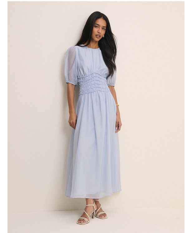 Light Blue Shirred Khloe Maxi Dress