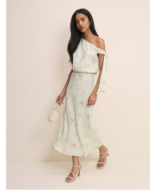 Mint Blue Floral Kavita Satin Midi Dress