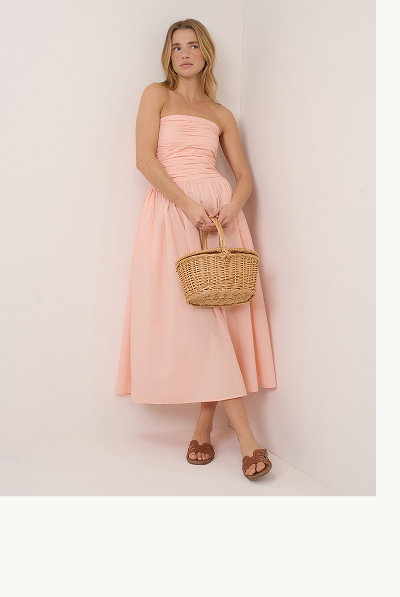 Coral Pink Bandeau Alice Midi Dress