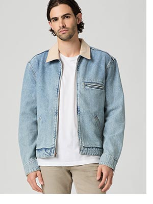 Laughlin Denim Zip Up Jacket in Moby.