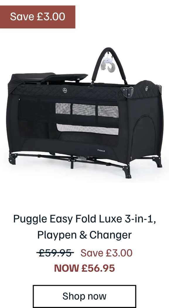 Puggle Easy Fold Luxe 3-in-1 Travel Cot, Playpen & Changer - Midnight Black