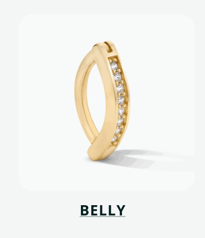 Gold clicker hoop with marquise-silhouette & round diamonds along the front. Click here to shop belly