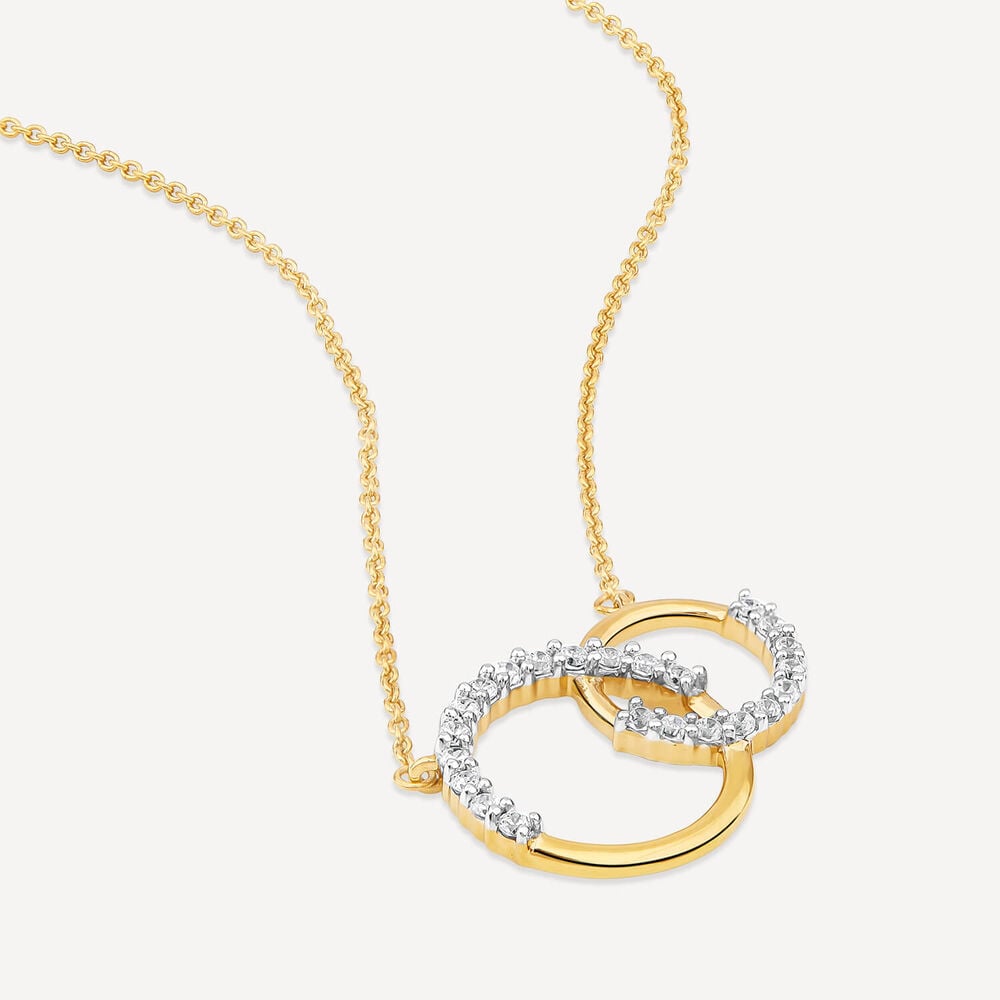 9ct Yellow & White Gold 0.20ct Diamond Double Circle Necklet