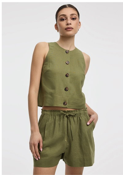 pleated-linen-shorts-silky-feel-women-s-493980