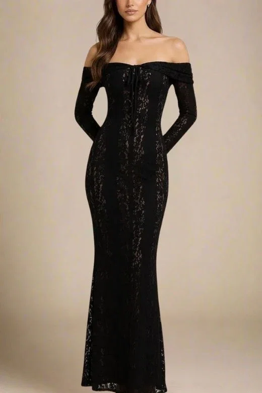 Rose Long Sleeve Bodycon Maxi Dress - Classic Black