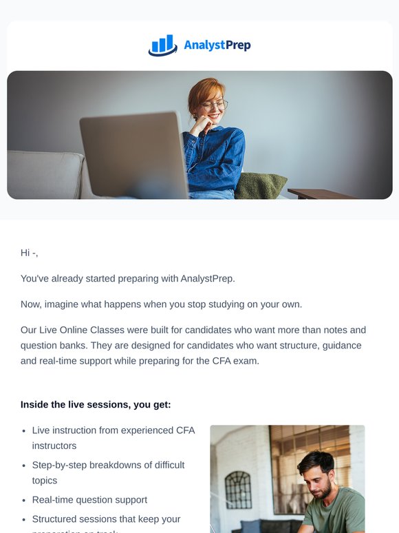 Stop struggling alone, join our CFA Live Online Classes for May 2026