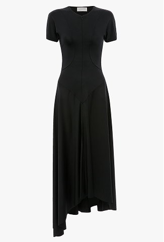 Zipped Front Midi Dress In Black