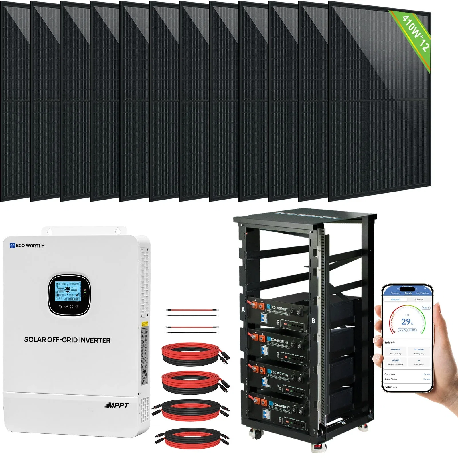 Eco-Worthy 10kw Complete Off-Grid Solar Power System |20.48kWh/61.44kWh Battery | 10000W 120/240V | 4920W/14760W PV