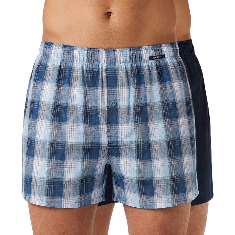 Image of Schiesser 2-er Set Boxershorts Blau-weiß kariert & Dunkelblau