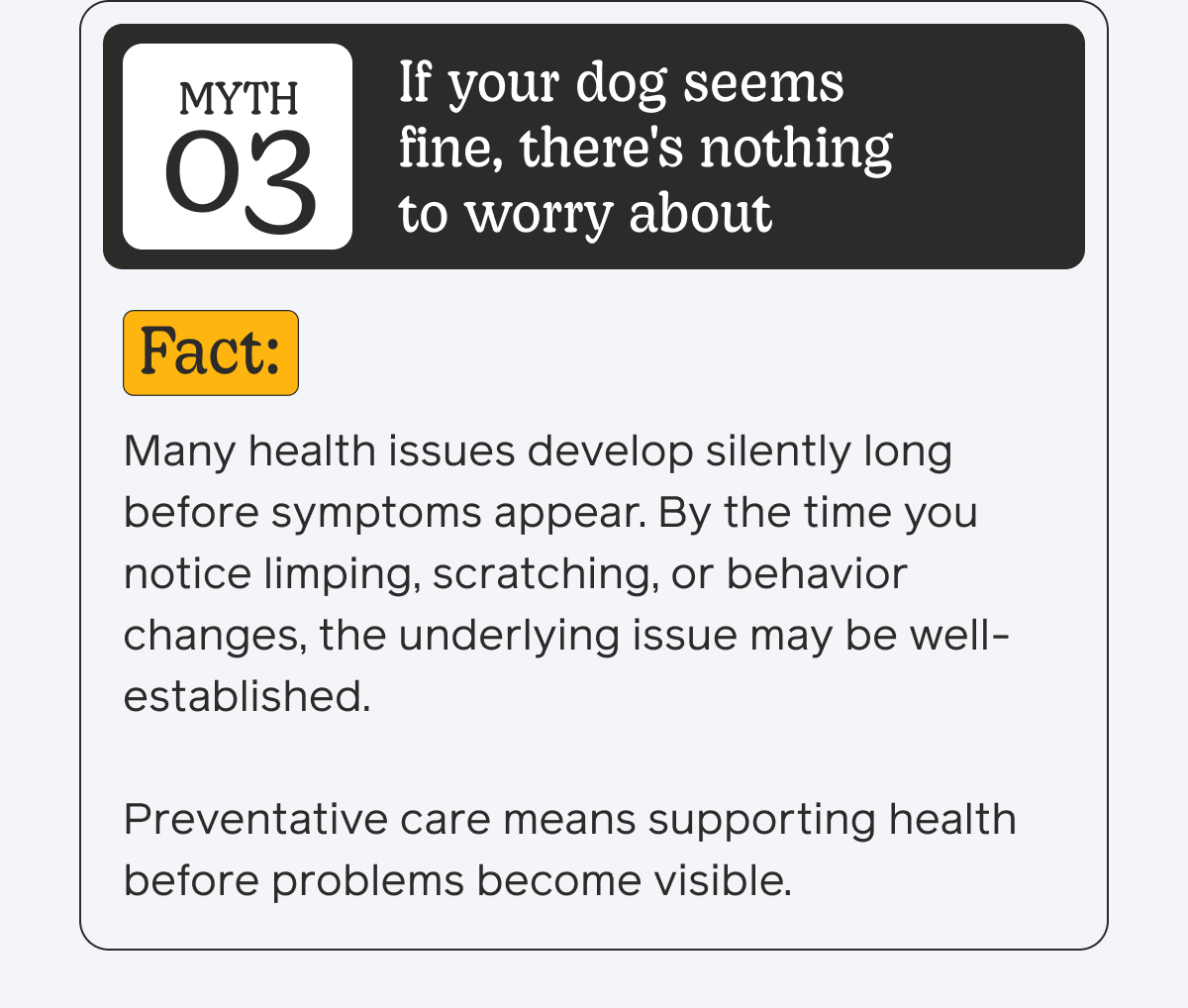 Myth 03: If your dog seems fine, there's nothing to worry about