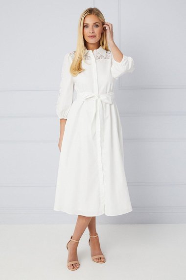 Petite Occasion Cotton Cutwork Detail Shirt Dress