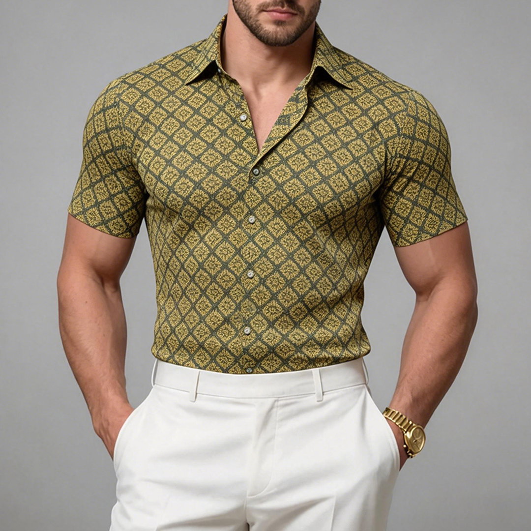 Okaywear Allover Print Turndown Collar Button Up Shirt